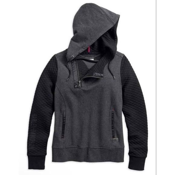 Harley Davidson Gray and Black Hoodie with Zipper— women’s Medium PTP 19.2 inch - Picture 1 of 10
